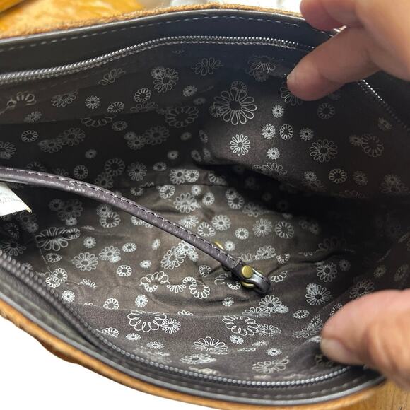 Vintage Avon Y2K 90s Brown Suede Floral Leaf Cutouts Purse Mini Handbag Boho - Picture 4 of 9